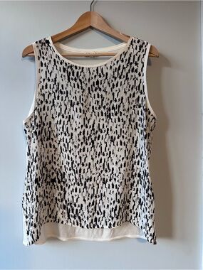 Reiss Ivory Black Abstract Print Sleeveless Scoop Neck Top Size L